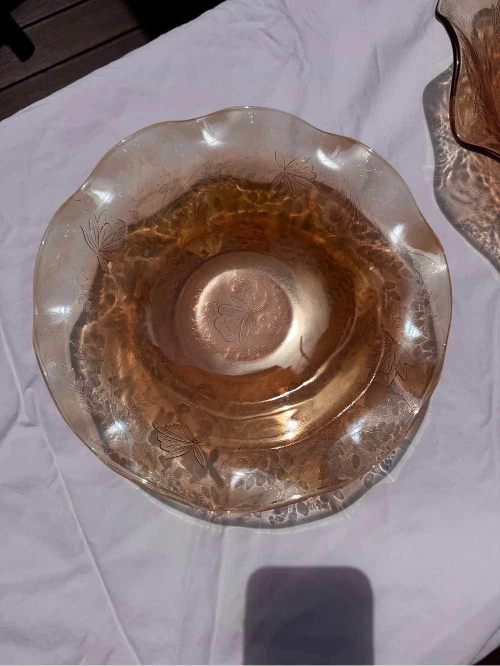Vintage Jeanette Floragold Glass Floral Scalloped Bowls - Set of 2